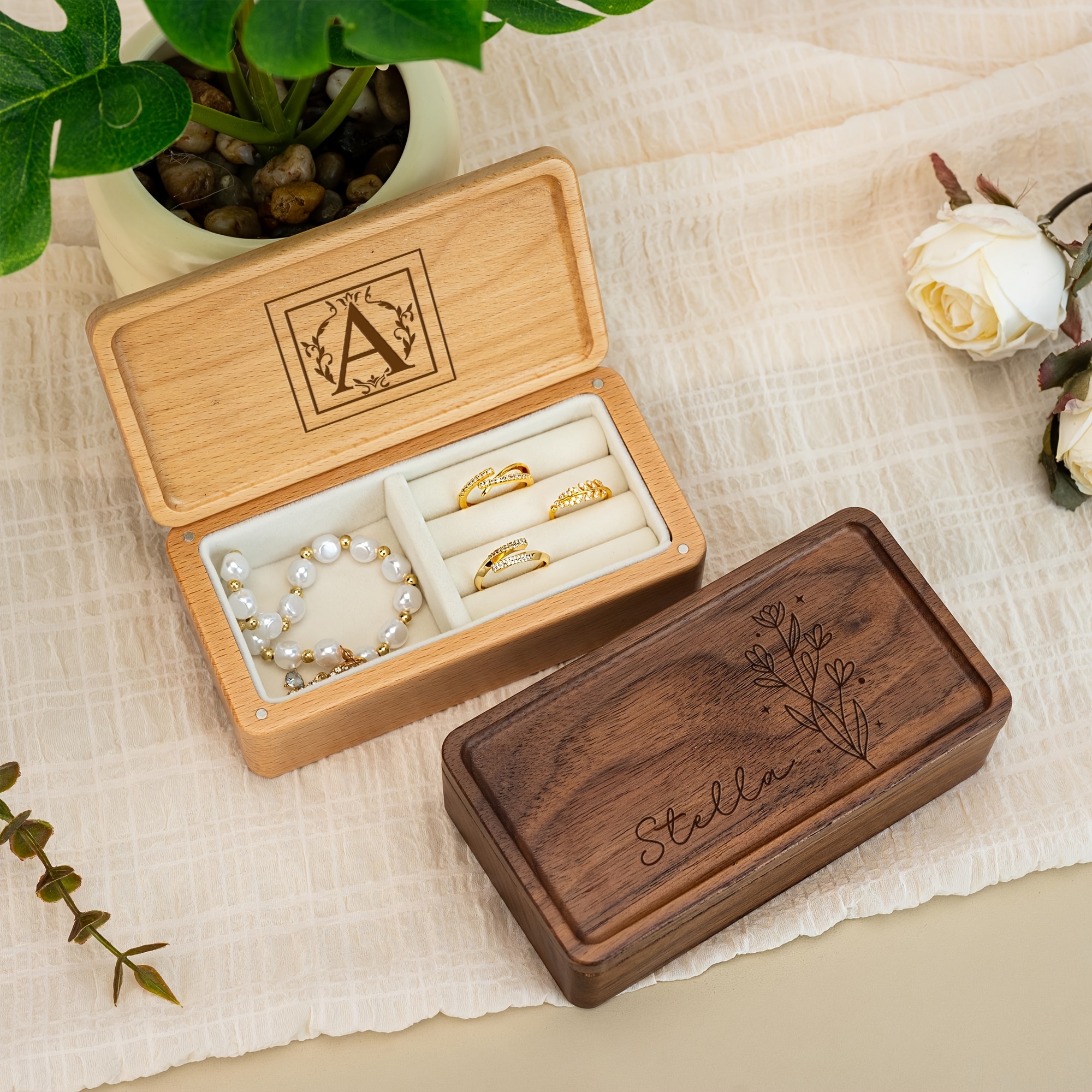 Custom Engraved Name Jewelry Box, Personalized Travel Organizer
